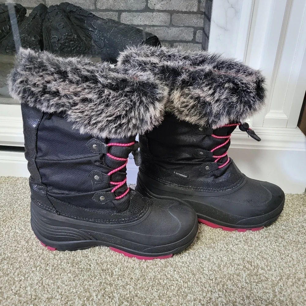 Kamik Kid's Powdery 2 Black Pink Fur-Lined Waterproof Winter Boots, Sz 7 Big Kid